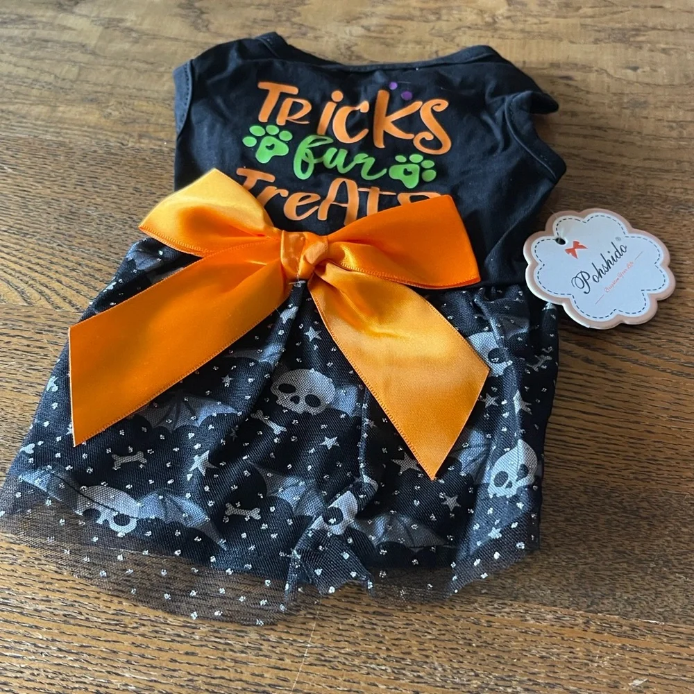 Halloween Dog Cat Costume Tricks Fur Treats Orange Bow